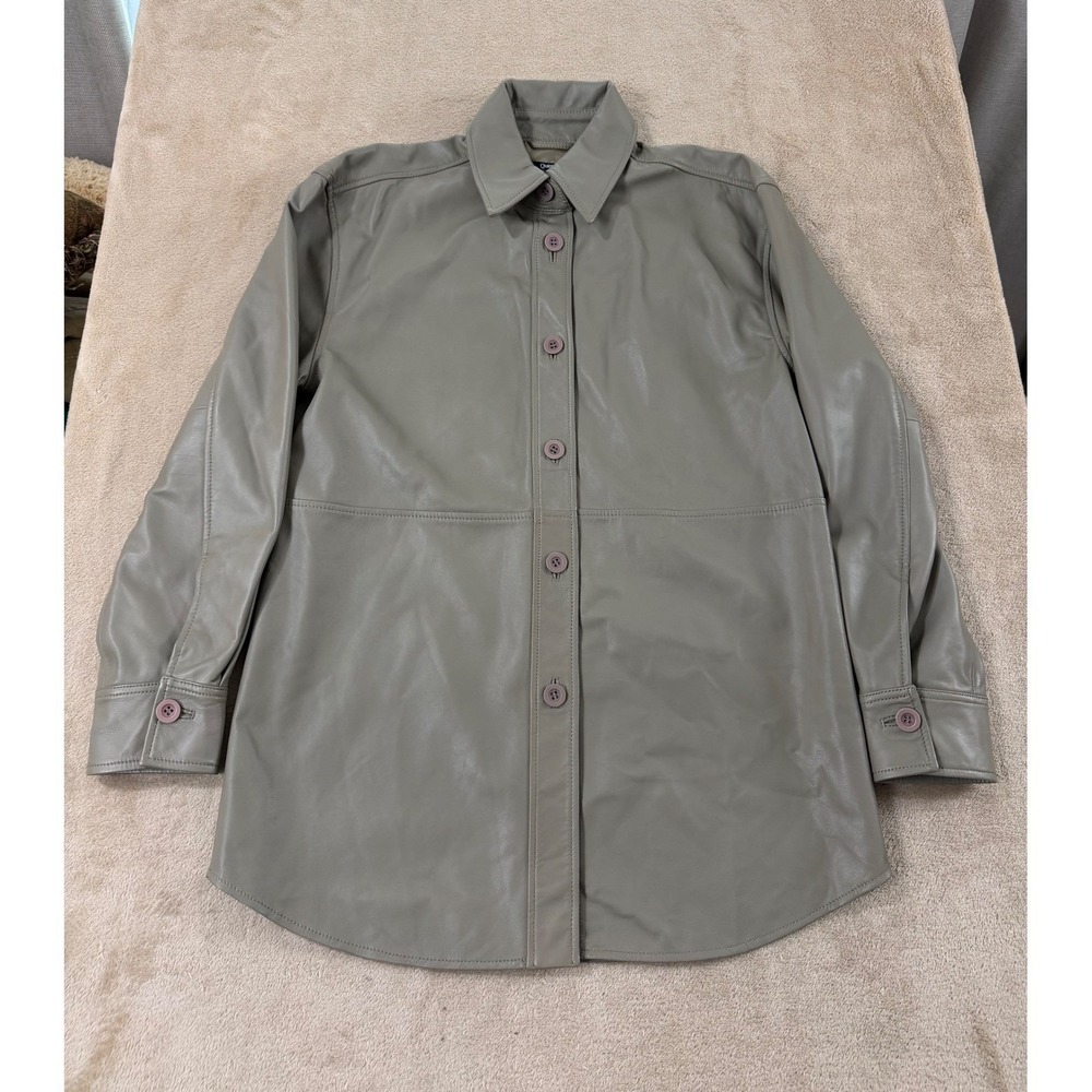 Quince 100% Sheep Leather Shirt Jacket Shacket Grey Taupe Womens Small S EUC‎